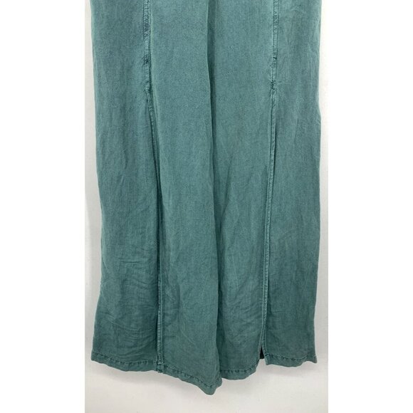 Young Fabulous Broke Wide Green Linen Pants Slits Stretch Waist Size Medium New - Picture 5 of 11
